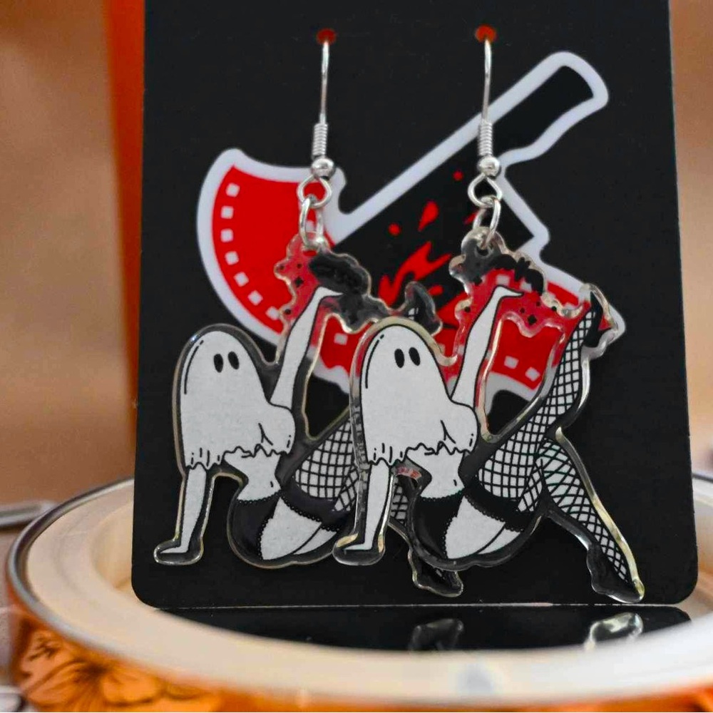 Spooky ghost woman earrings. Nickel free